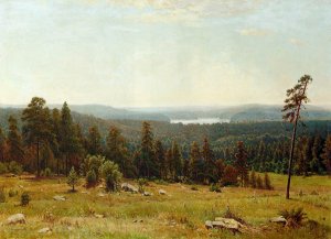 A Lakeside Forest by Ivan Ivanovich Shishkin Oil Painting