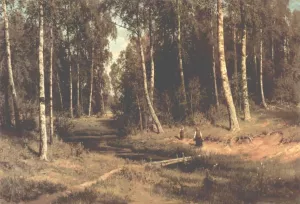 Brook in a Birch Grove by Ivan Ivanovich Shishkin - Oil Painting Reproduction