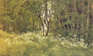Flowers on an edge of a wood by Ivan Ivanovich Shishkin Oil Painting