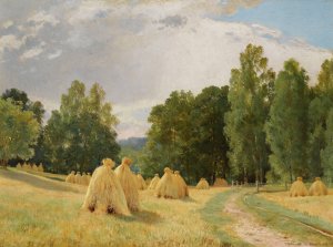 Haystacks, Preobrazhenskoe by Ivan Ivanovich Shishkin Oil Painting