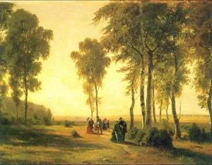 Landscape with Walking by Ivan Ivanovich Shishkin - Oil Painting Reproduction