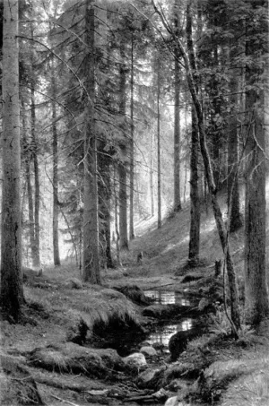 Stream by a Forest Slope by Ivan Ivanovich Shishkin - Oil Painting Reproduction