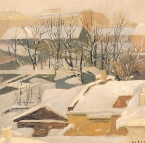 Town's roofs in winter by Ivan Ivanovich Shishkin Oil Painting