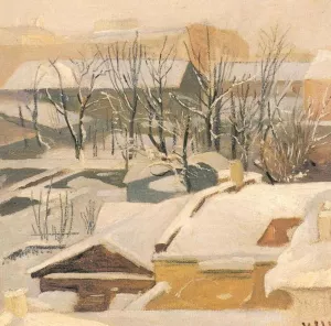 Town's roofs in winter Oil painting by Ivan Ivanovich Shishkin
