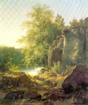 View on the Island Valaam Etude by Ivan Ivanovich Shishkin Oil Painting