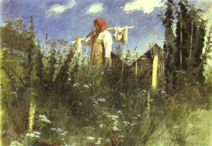 Girl with Washed Linen on the Yoke Oil painting by Ivan Nikolaevich Kramskoy