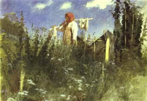 Girl with Washed Linen on the Yoke Oil painting by Ivan Nikolaevich Kramskoy
