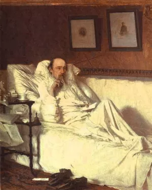 Nikolay Nekrasov in the Period of Last Songs by Ivan Nikolaevich Kramskoy Oil Painting