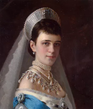 Portrait of Empress Maria Fyodorovna in a Head-Dress Decorated with Pearls by Ivan Nikolaevich Kramskoy - Oil Painting Reproduction
