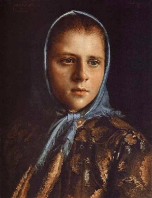 Russian Girl in a Blue Shawl Oil painting by Ivan Nikolaevich Kramskoy
