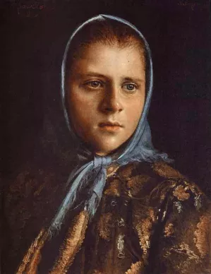 Russian Girl in a Blue Shawl Oil painting by Ivan Nikolaevich Kramskoy