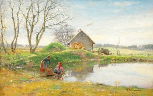 Washing Day by Ivan Pavlovich Pokhitonov Oil Painting