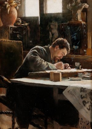 An Artist Drawing. Victor Andren by Ivar Nyberg Oil Painting