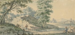 Landschap met bruggetje by Izaak Schmidt Oil Painting