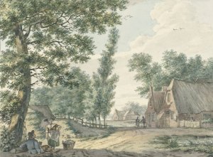 Landschap met twee personen onder een boom by Izaak Schmidt Oil Painting