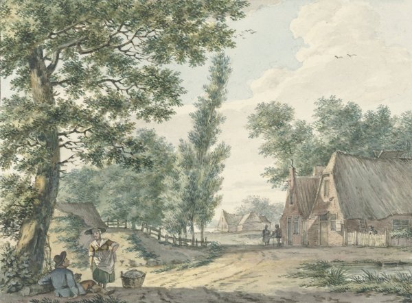 Landschap met twee personen onder een boom  by Izaak Schmidt - Hand-Painted Oil Painting Reproduction