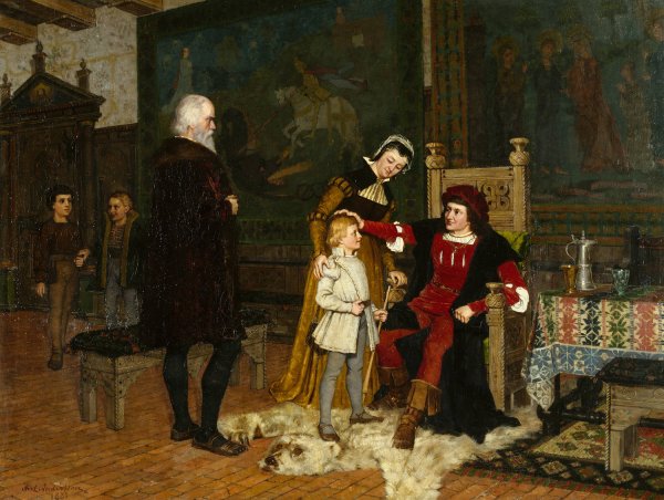 King Gustav Vasa of Sweden Being Introduced to King Hans  by J.A.G. Acke - Hand-Painted Oil Painting Reproduction