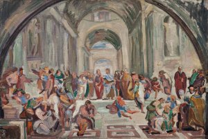 Copy after Rafael; The school of Athens by J.A. Jerichau Oil Painting