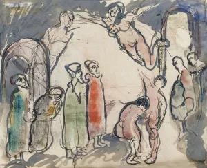 Figurkomposition, muligvis skitse til eller studie efter et af kunstnerens malerier by J.A. Jerichau Oil Painting
