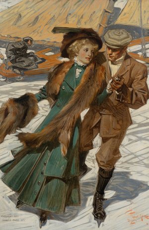 Ice Skaters by J.C. Leyendecker Oil Painting