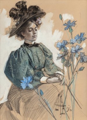 Lady with Flowers by J.C. Leyendecker Oil Painting
