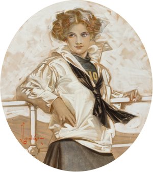Lucky Bag Girl by J.C. Leyendecker Oil Painting