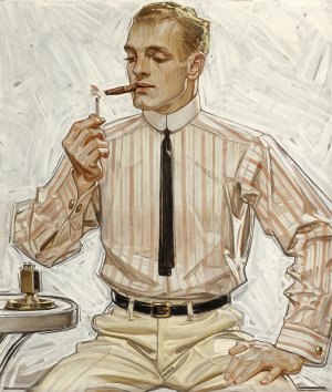 Man with Narrow Tie, Cluett Shirts Arrow Collar advertisement by J.C. Leyendecker Oil Painting