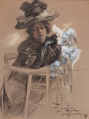 Seated Lady with Elegant Hat by J.C. Leyendecker Oil Painting