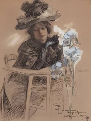 Seated Lady with Elegant Hat by J.C. Leyendecker Oil Painting