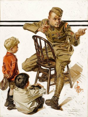 The Hero's War Story by J.C. Leyendecker Oil Painting