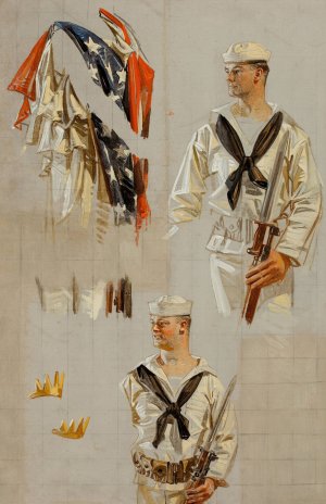 World War I Navy poster, preliminary studies by J.C. Leyendecker Oil Painting