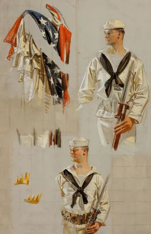World War I Navy poster, preliminary studies by J.C. Leyendecker Oil Painting