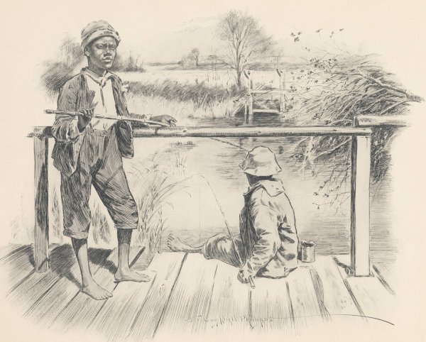 Fishing in a rice field ditch  by J. Campbel Phillips - Hand-Painted Oil Painting Reproduction