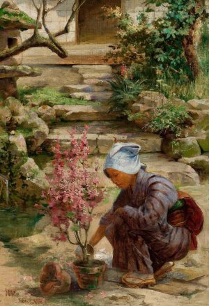 In the Garden by J. Charles Arter Oil Painting