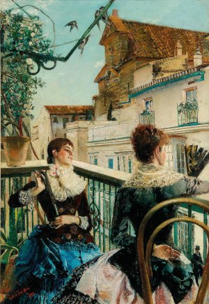 On The Balcony, The Love Letter by J. Ferry Oil Painting
