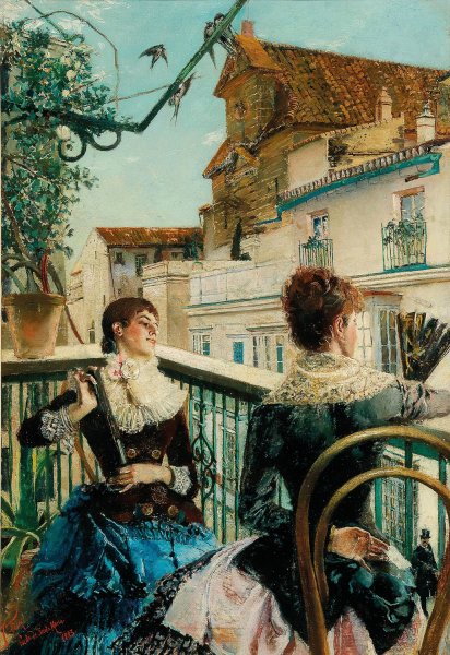 On The Balcony, The Love Letter  by J. Ferry - Hand-Painted Oil Painting Reproduction