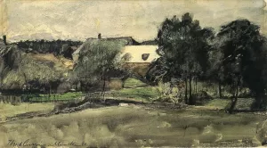 Landscape with Bridge and Houses by J. Frank Currier Oil Painting