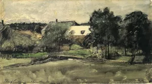 Landscape with Bridge and Houses Oil painting by J. Frank Currier