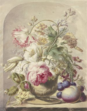 Bouquet In Einer Vase, Vorne Rechts Ein Pfirsich Und Einige Trauben by J. H. Van Loon Oil Painting