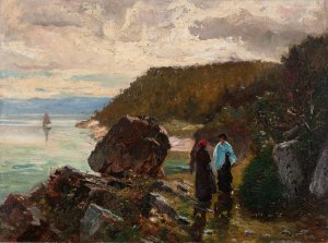 Path By The River, Murray Bay, Lower St. Lawrence, Can. by J. Henry Sandham Oil Painting