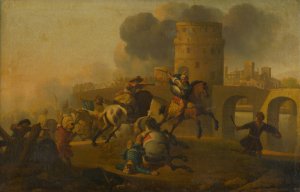 Battle Scene by J. Von Lochteren Oil Painting