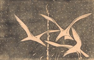 Drie vogels vliegend in de regen by Jac Jongert Oil Painting