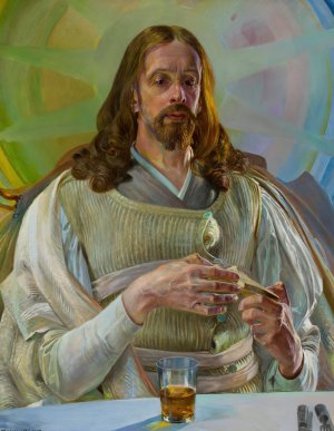 Christ in Emmaus - Central Section of the Triptych by Jacek Malczewski Oil Painting
