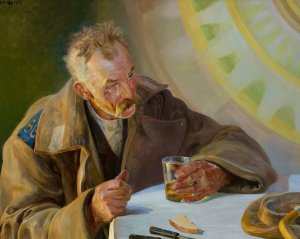 Christ in Emmaus - triptych by Jacek Malczewski Oil Painting