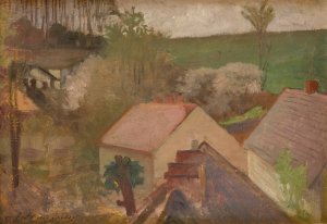 Countryside Landscape with Houses by Jacek Malczewski Oil Painting