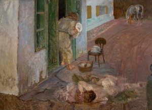 Dish washing. Wielgie by Jacek Malczewski Oil Painting