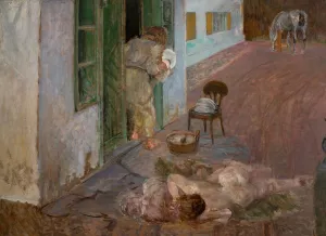 Dish washing. Wielgie by Jacek Malczewski Oil Painting