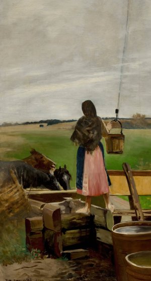 Girl at a water well by Jacek Malczewski Oil Painting