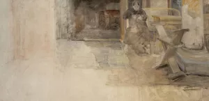 Interior with artist's sister, sketch by Jacek Malczewski Oil Painting
