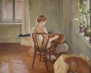 Interior with the Chimera Playing the Guitar by Jacek Malczewski Oil Painting